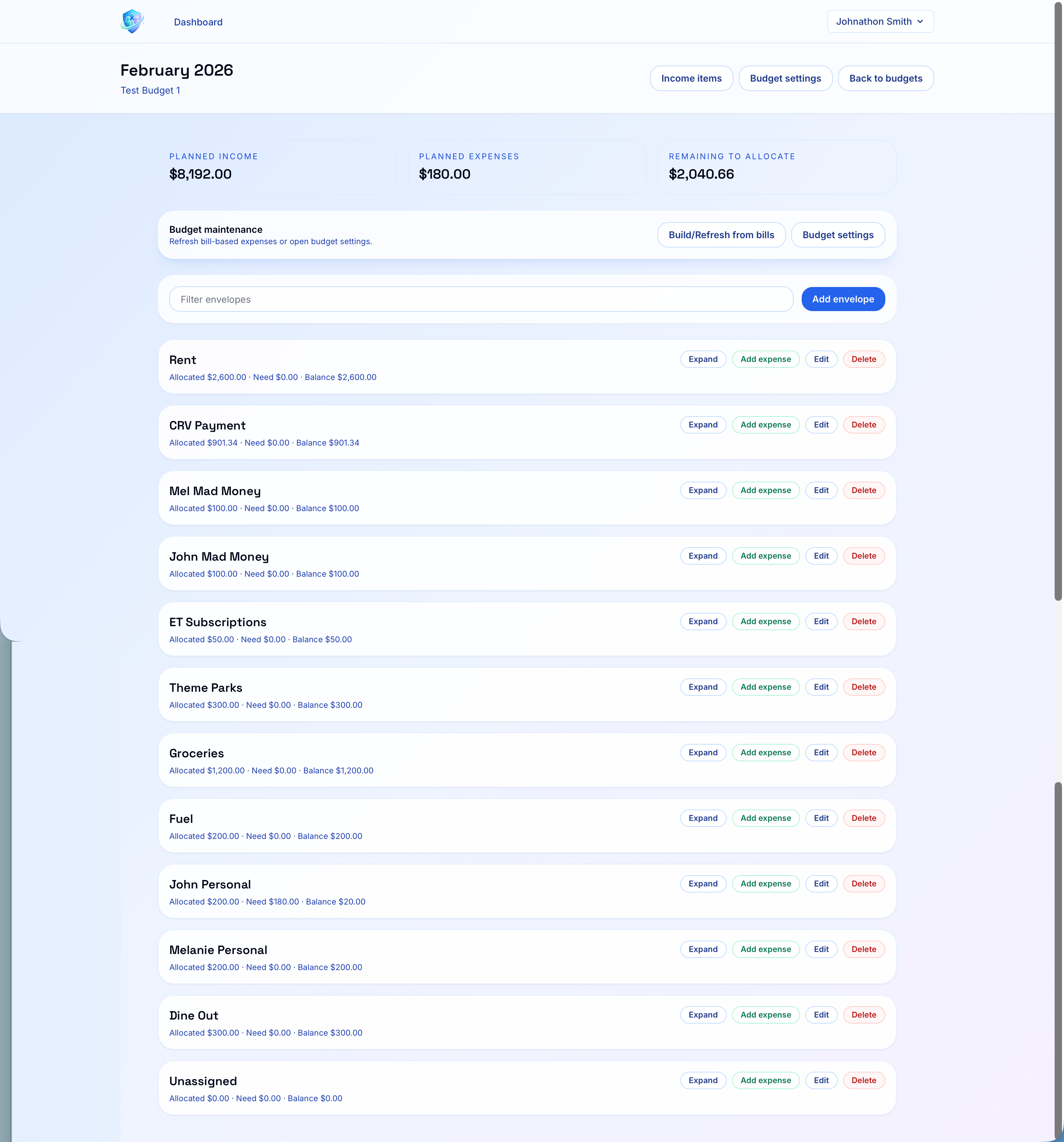 Envelope Money Management feature visual