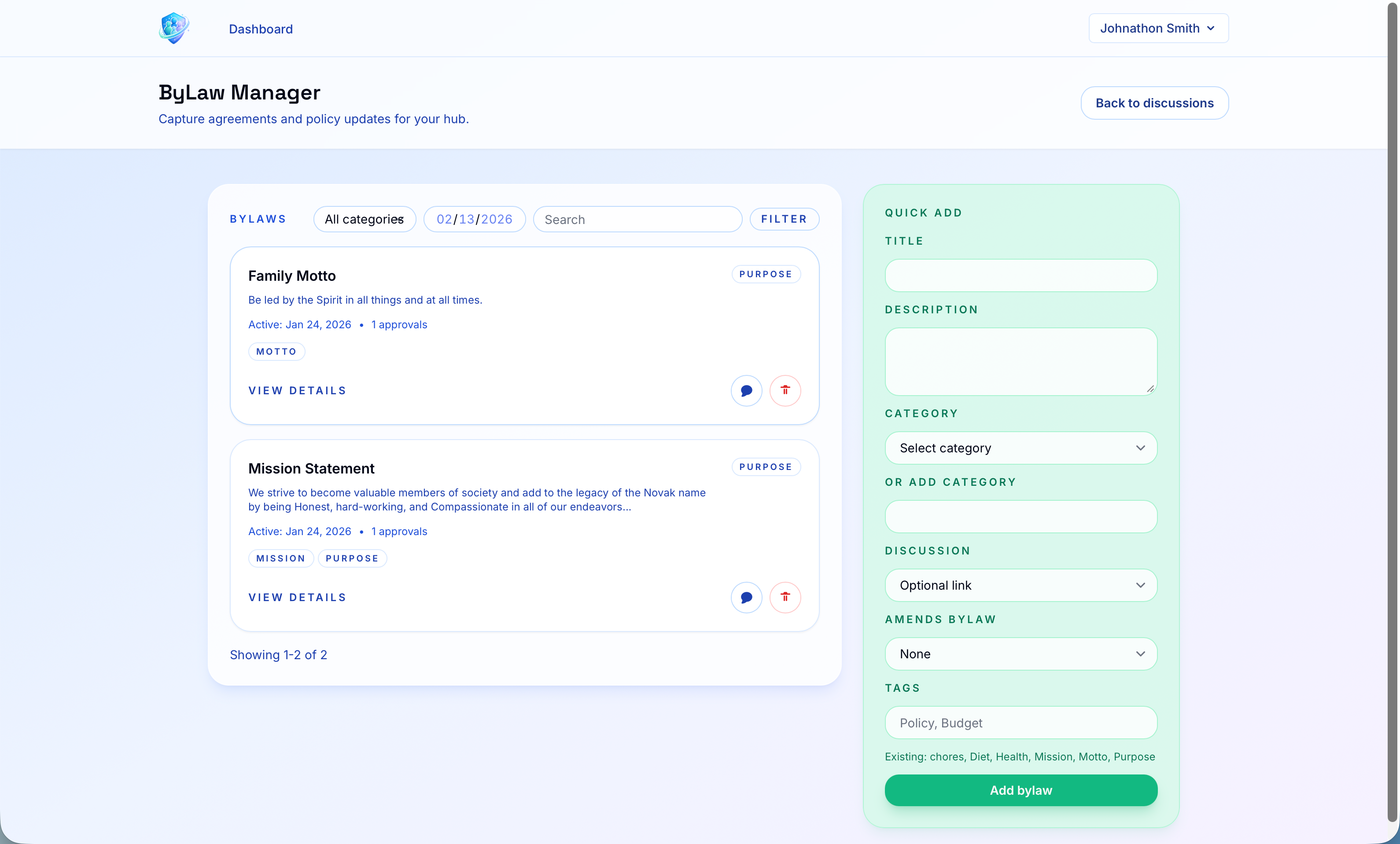 Family Bylaws feature visual