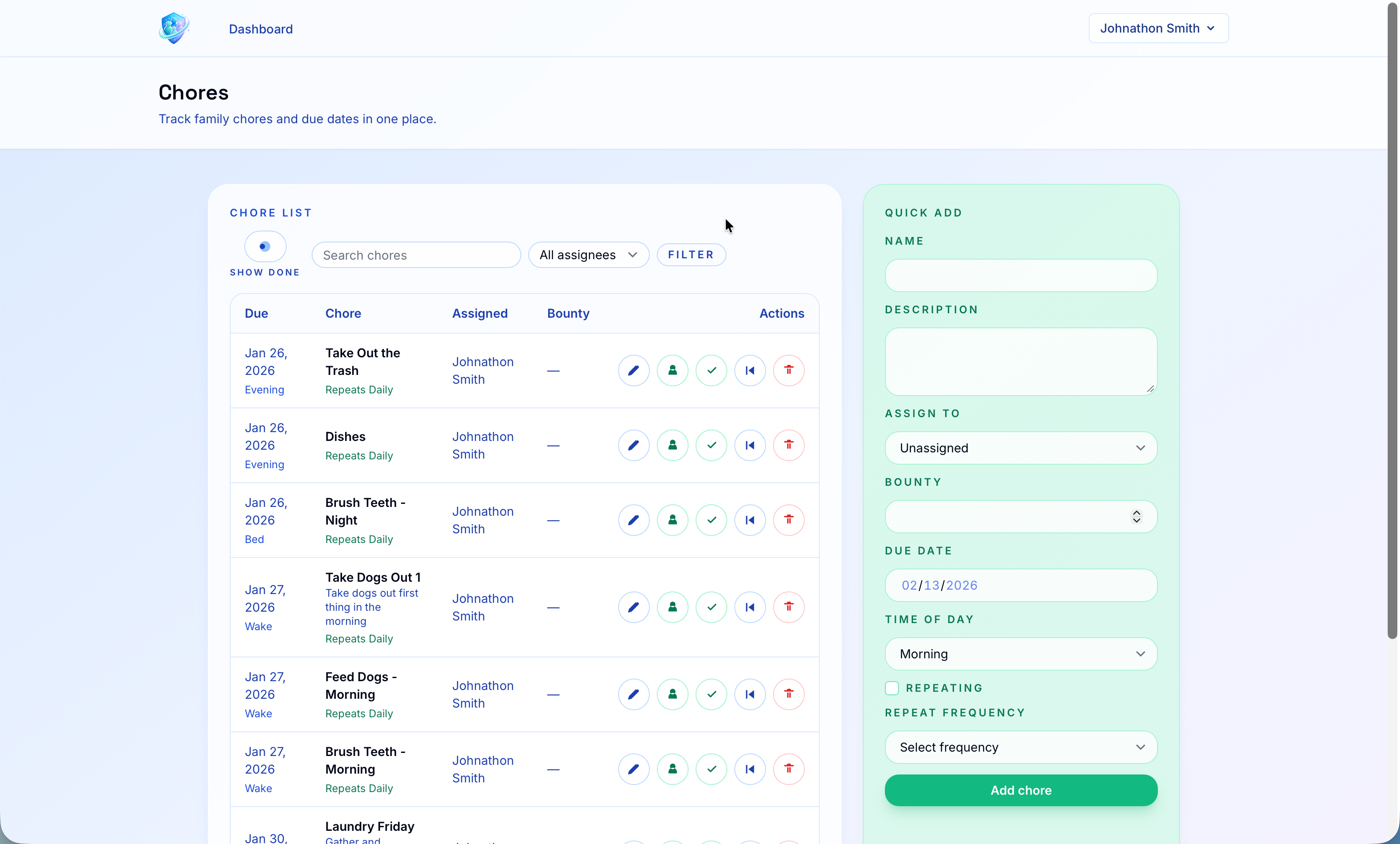 Chores feature visual